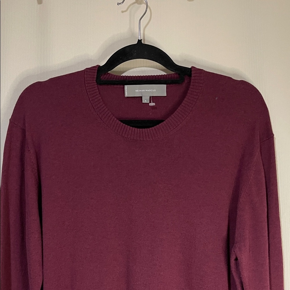 NWOT Neiman Marcus Men's Burgundy Crewneck Long Sleeve Sweater SZ Large - Picture 3 of 9